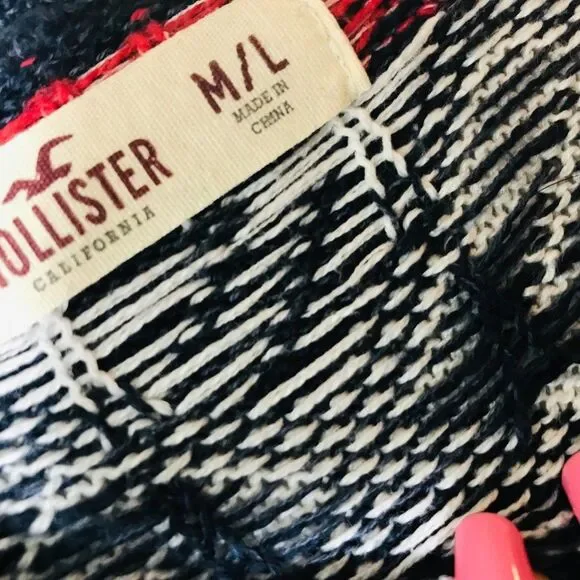 HOLLISTER Geometric Cropped Knit Pullover Sweater Size Medium Large ML - Picture 8 of 9